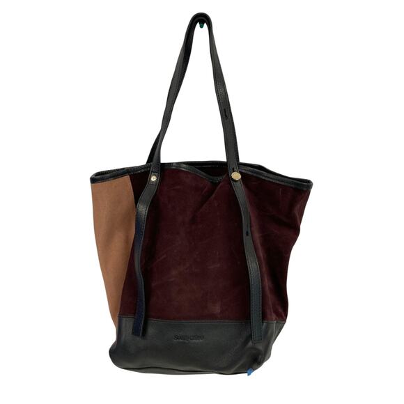 See by Chloé Suede Leather Tote Bag Colorblock Burgundy Fall COA - Picture 2 of 13
